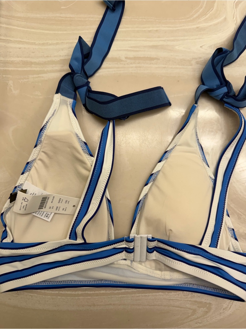 J. Crew Cabana Striped Blue & White Tie-Shoulder Bikini Top NWT - Picture 5 of 5